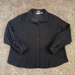 Joanna Plus Blouse Button Down Shirt Black 2X Longsleeve Collar 90s Office